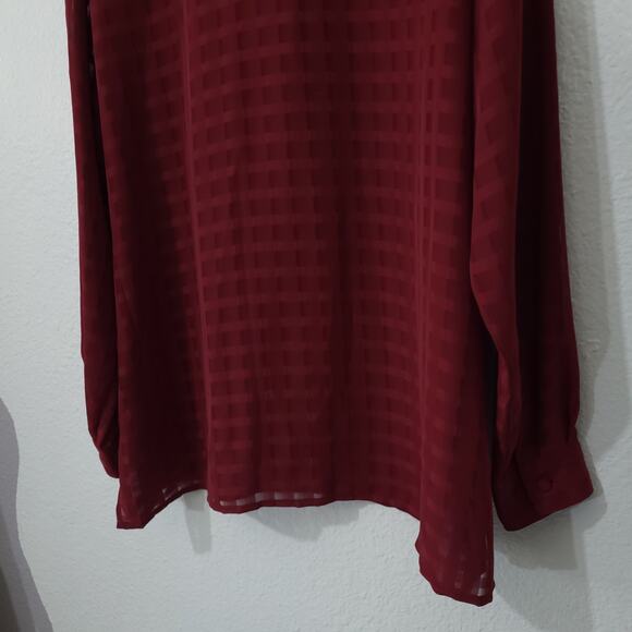 Liz Baker Blouse Womens Size 20W Red Check Sheer Long Sleeve Button Up S… - Picture 12 of 12